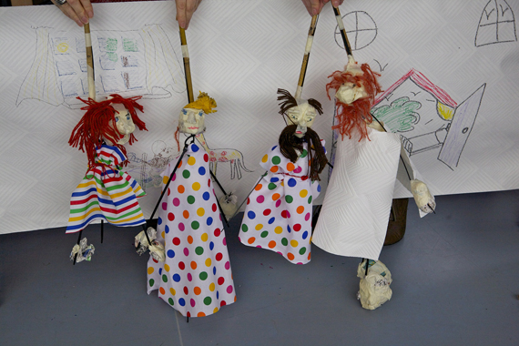Image shown: Puppets made at a workshop given by Emma Fisher and Anna Rosenfelder at the symposium